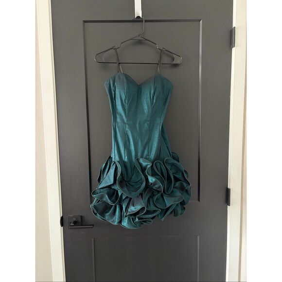 Vintage Betsy & Adam Strapless Dark Green Cocktail Dress Size 4 - Picture 2 of 11